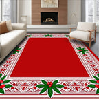 Festive Red Green Holly Border Rug