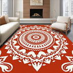 Crimson Radial Mandala Art Rug