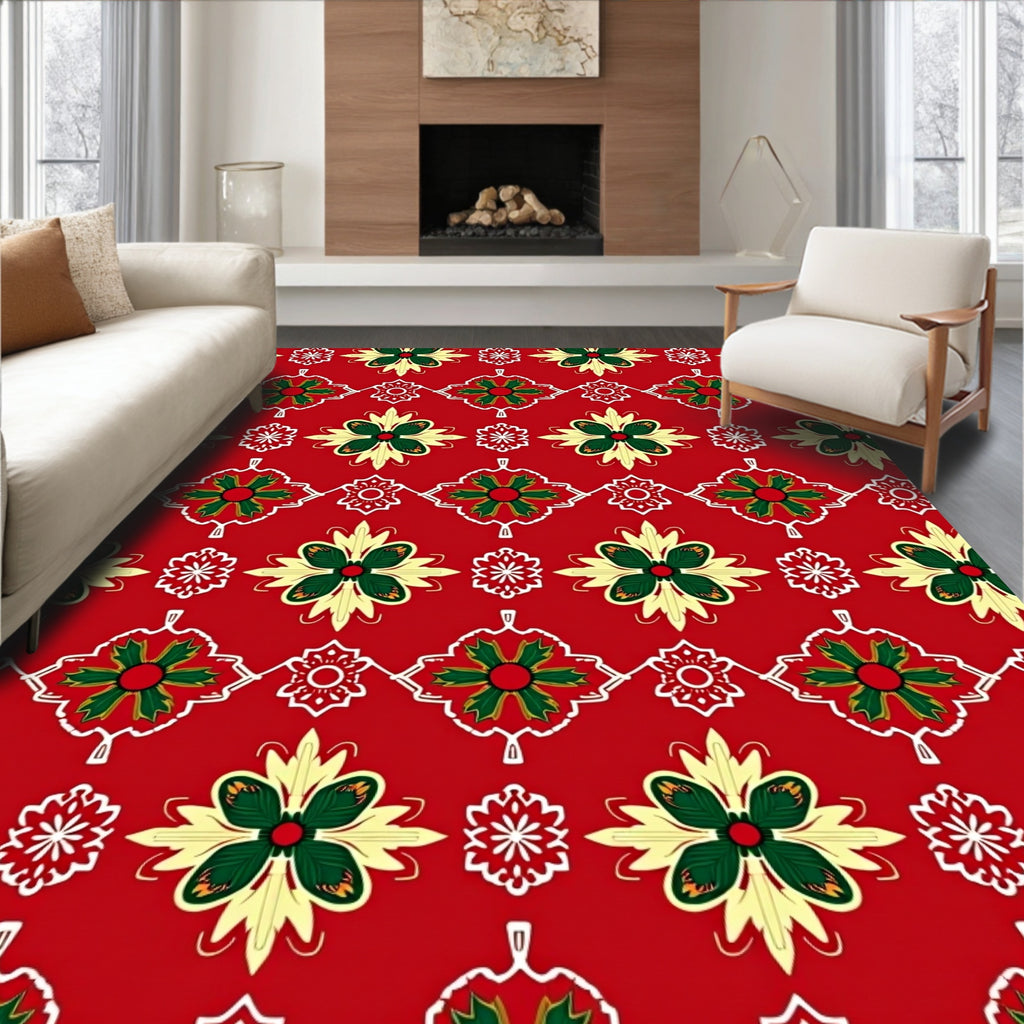 Holiday Red Floral Medallion Repeats Rug