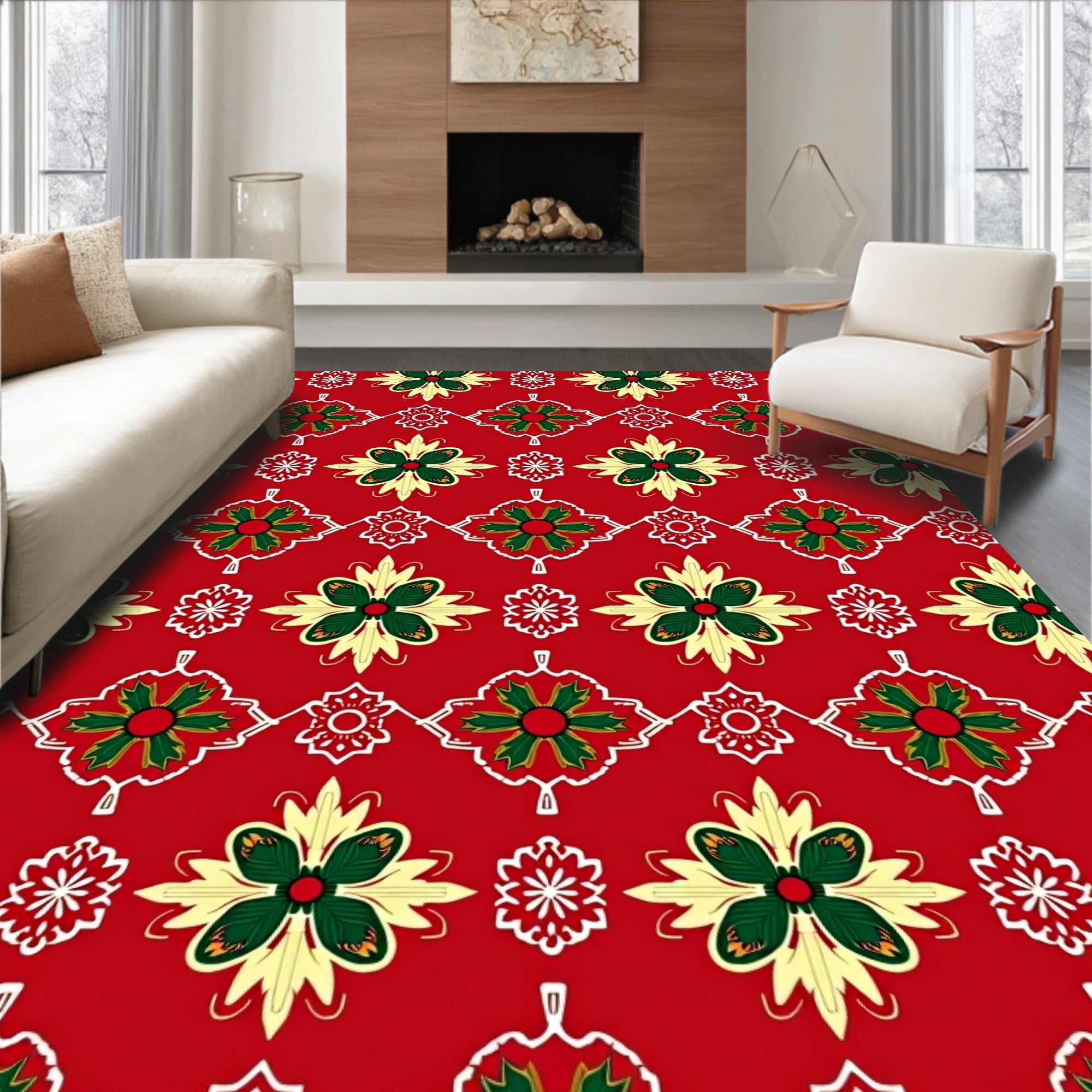 Holiday Red Floral Medallion Repeats Rug