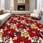 Festive Red Poinsettia Floral Rug