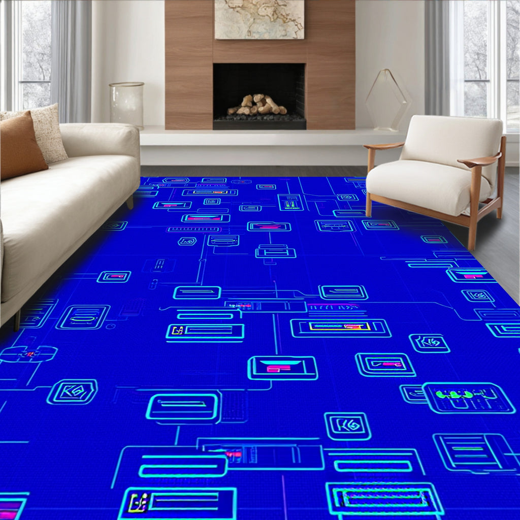 Neon Abstract Circuit Board Rug