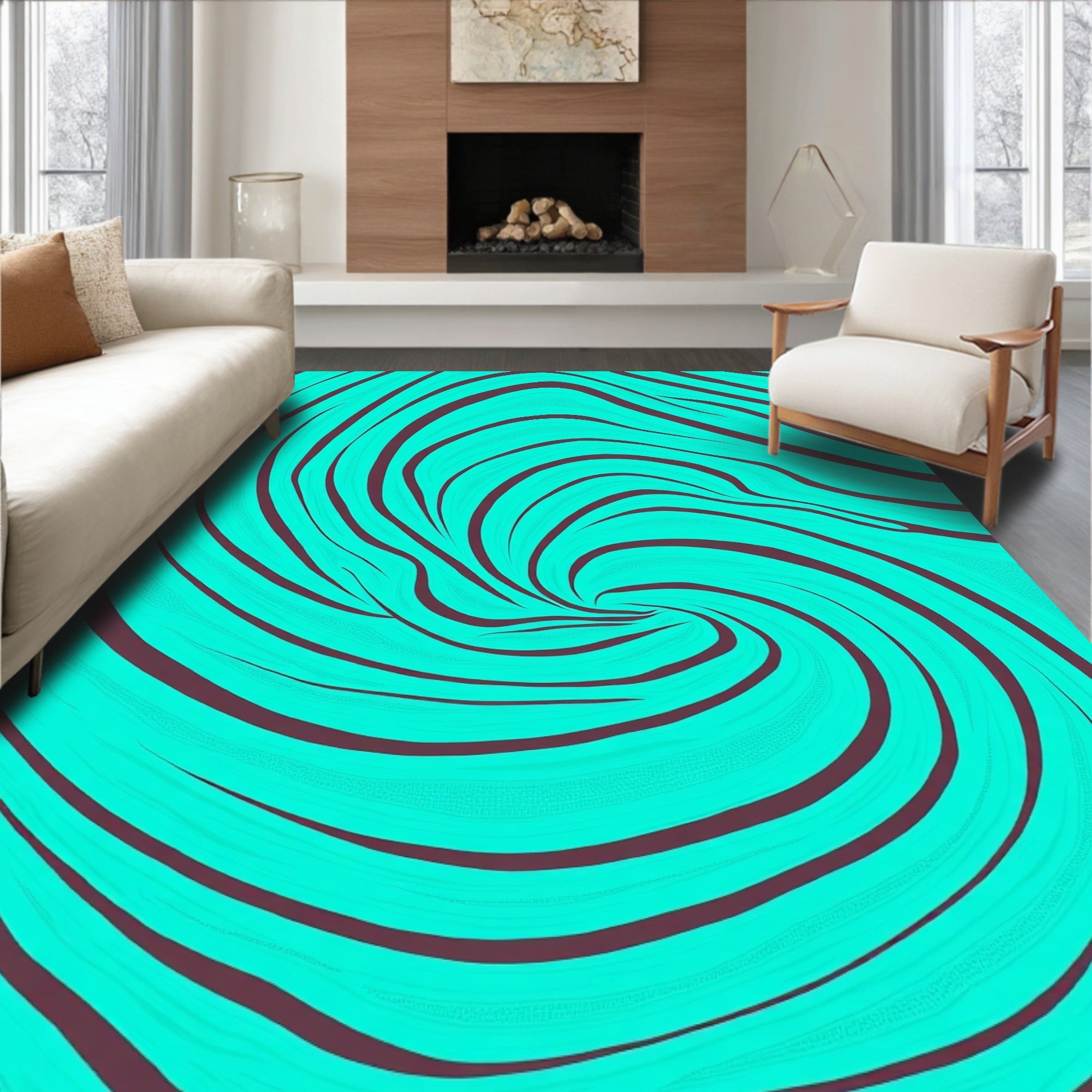Aqua Swirl Stripes Abstract Rug
