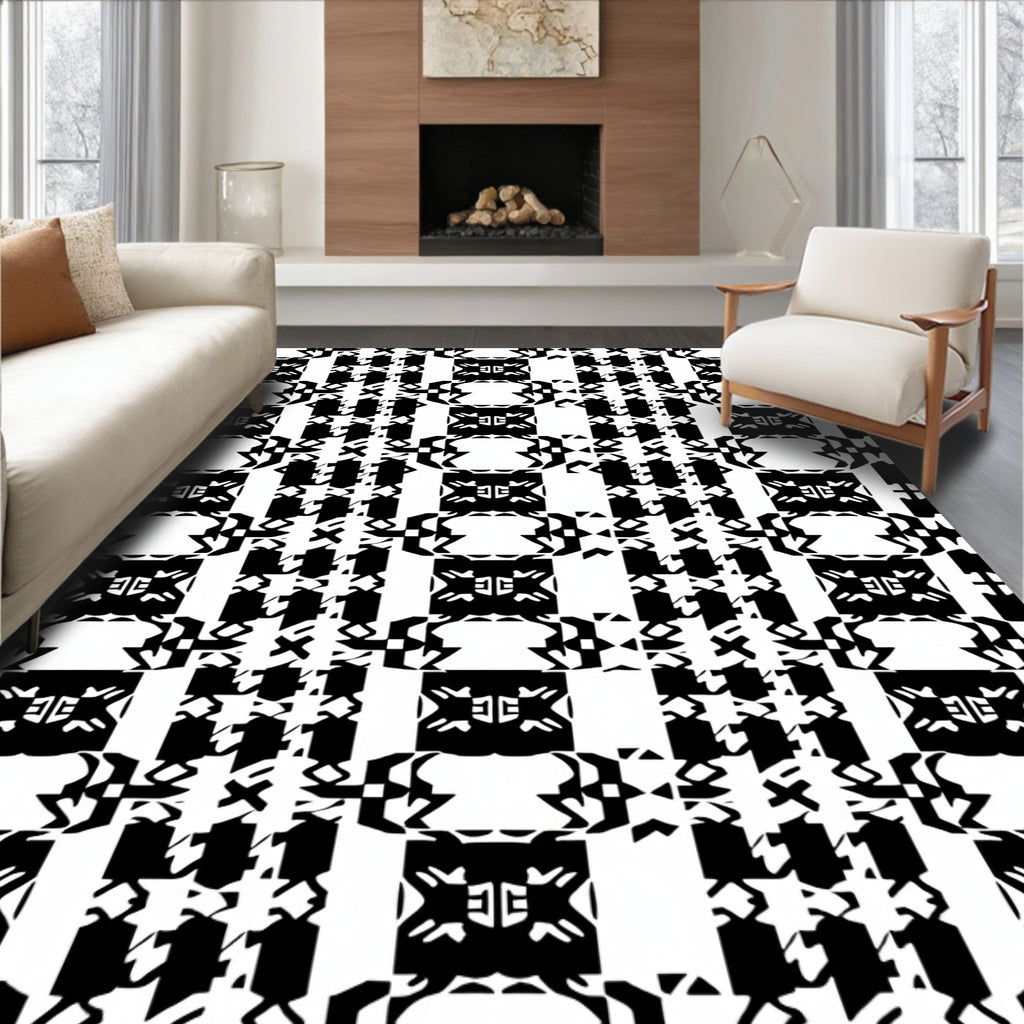 Monochromatic Black White Abstract Grid Rug