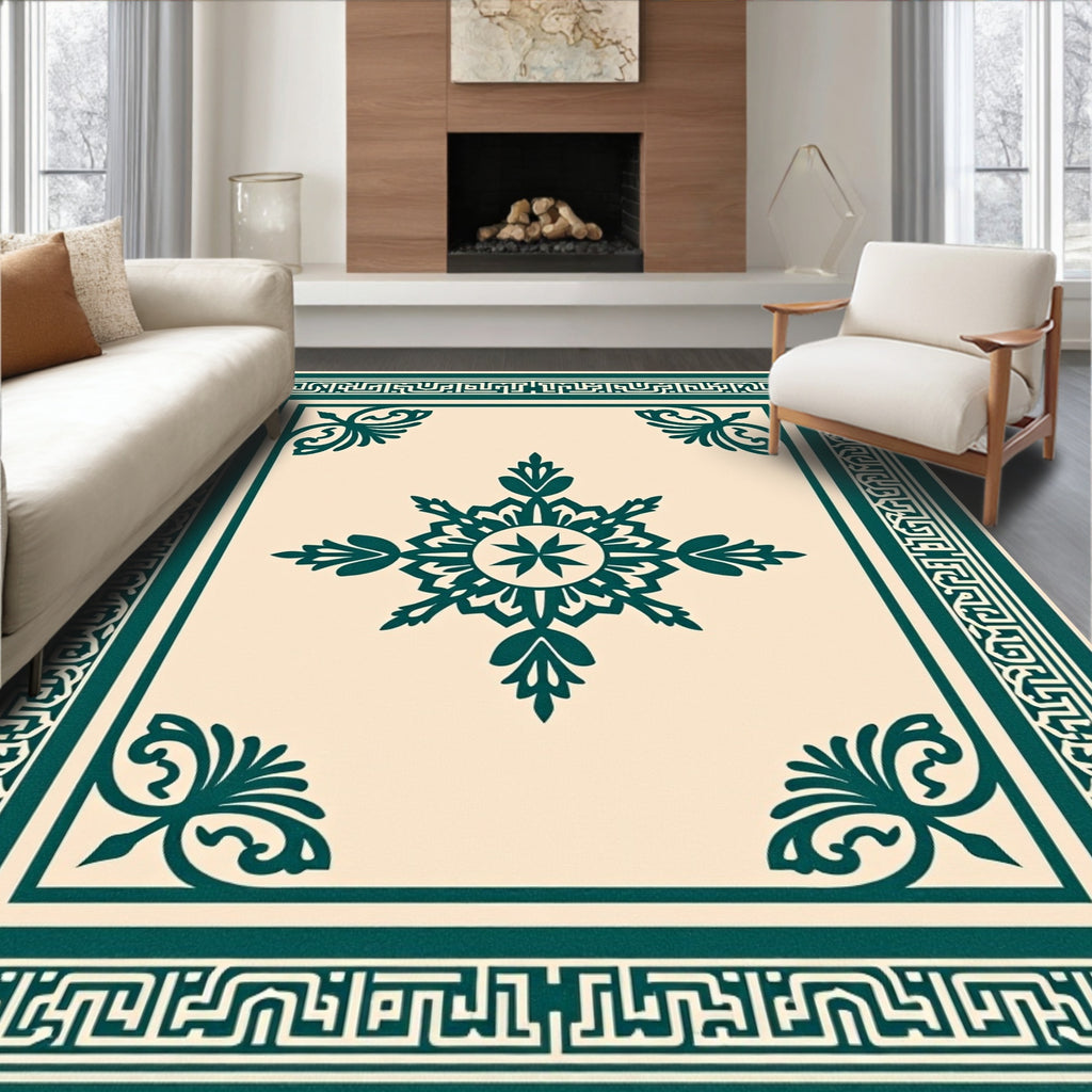 Earthy Teal Floral Garden Square Rug