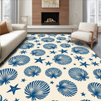 Navy Blue Seashell Starfish Beach Rug