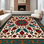 Crimson Teal Floral Medallion Frame Rug