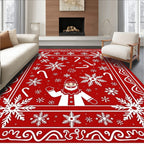Festive Red Snowflakes Santa Candy Canes Rug