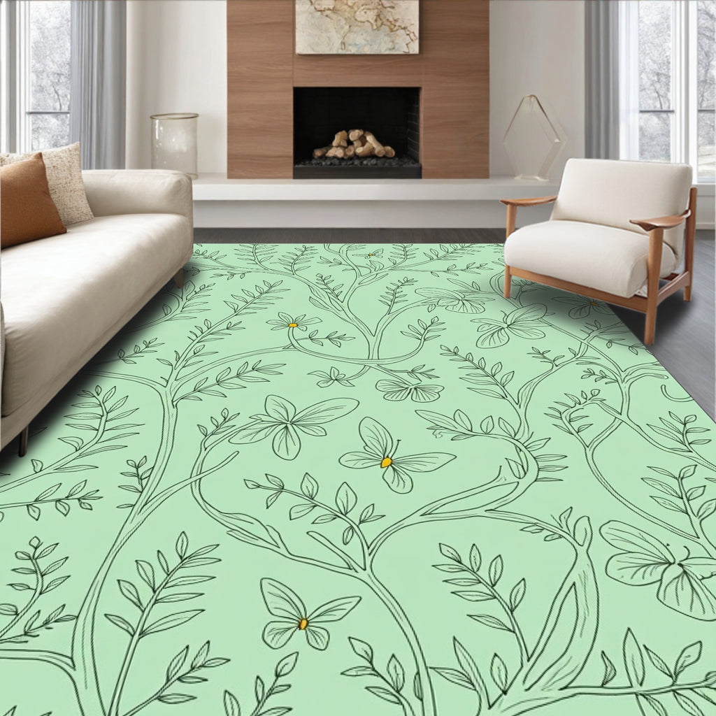 Mint Green Delicate Butterfly Foliage Rug