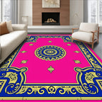 Bold Blue Floral Medallion Fuchsia Rug
