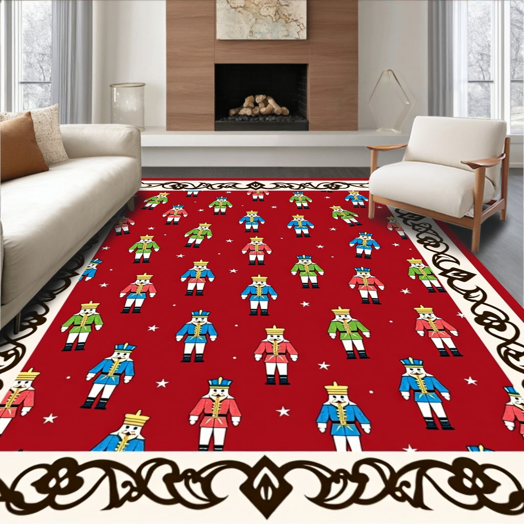 Red Nutcracker Soldier Festive Repeat Rug