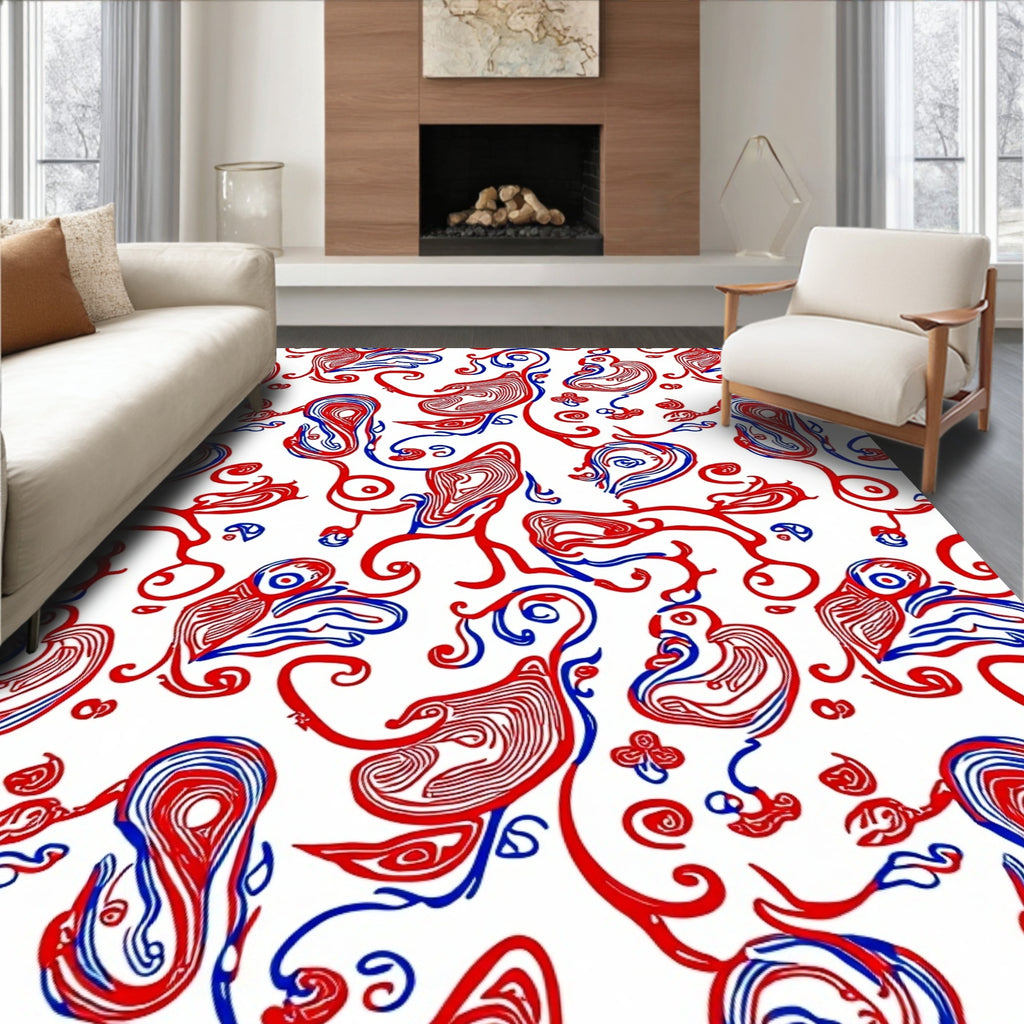 Red Blue Swirl Organic Abstract Rug