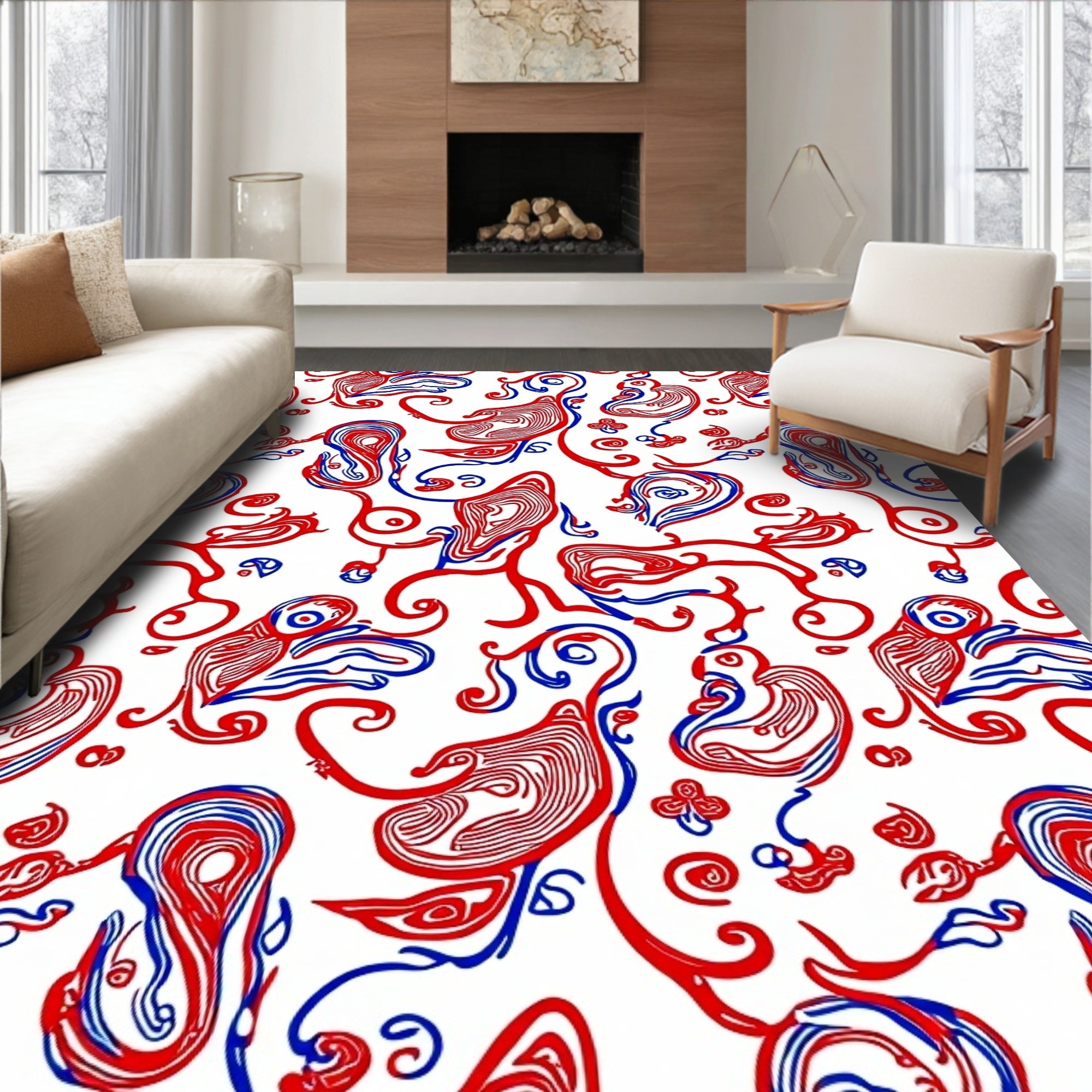 Red Blue Swirl Organic Abstract Rug