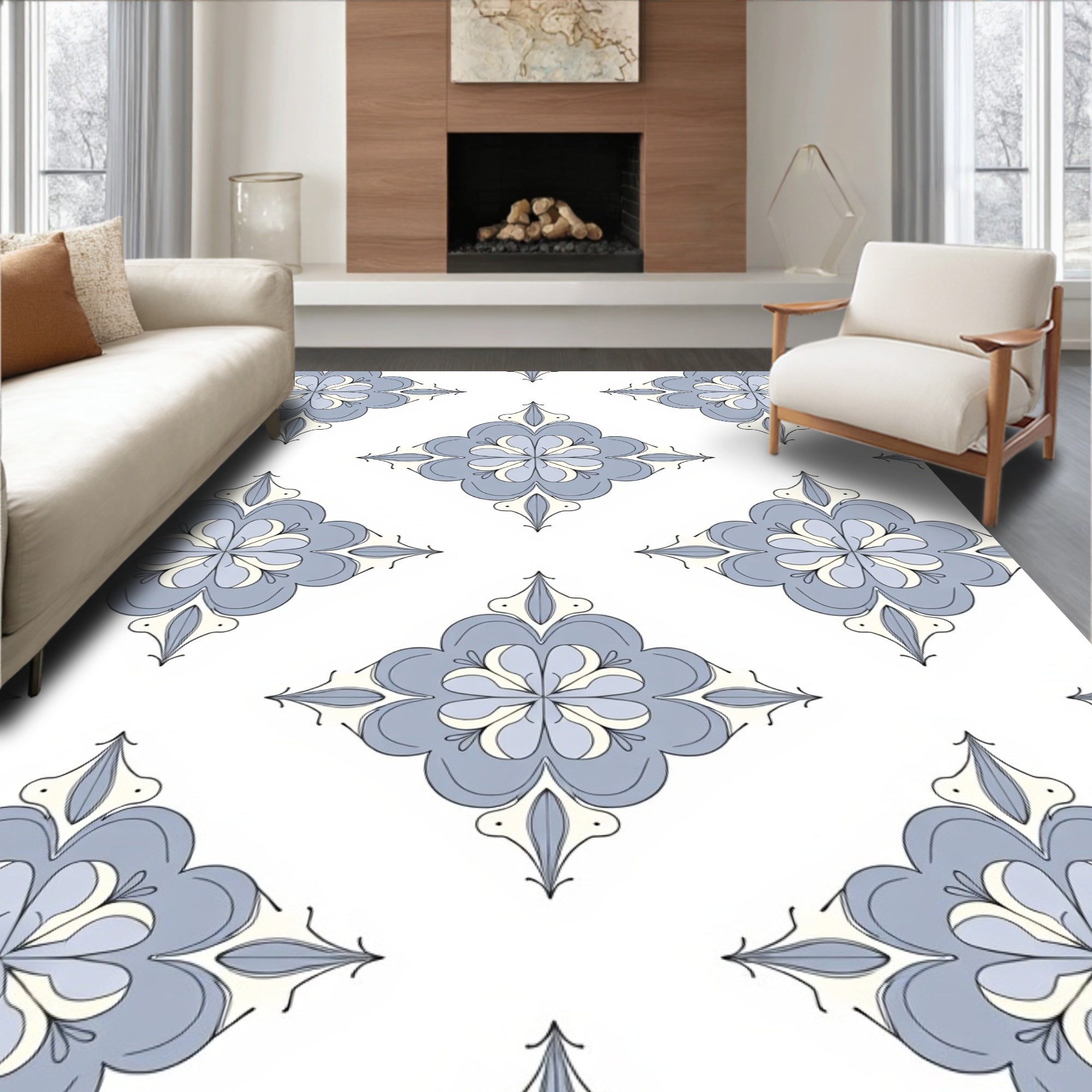 Pale Blue Floral Medallion Repeat Rug
