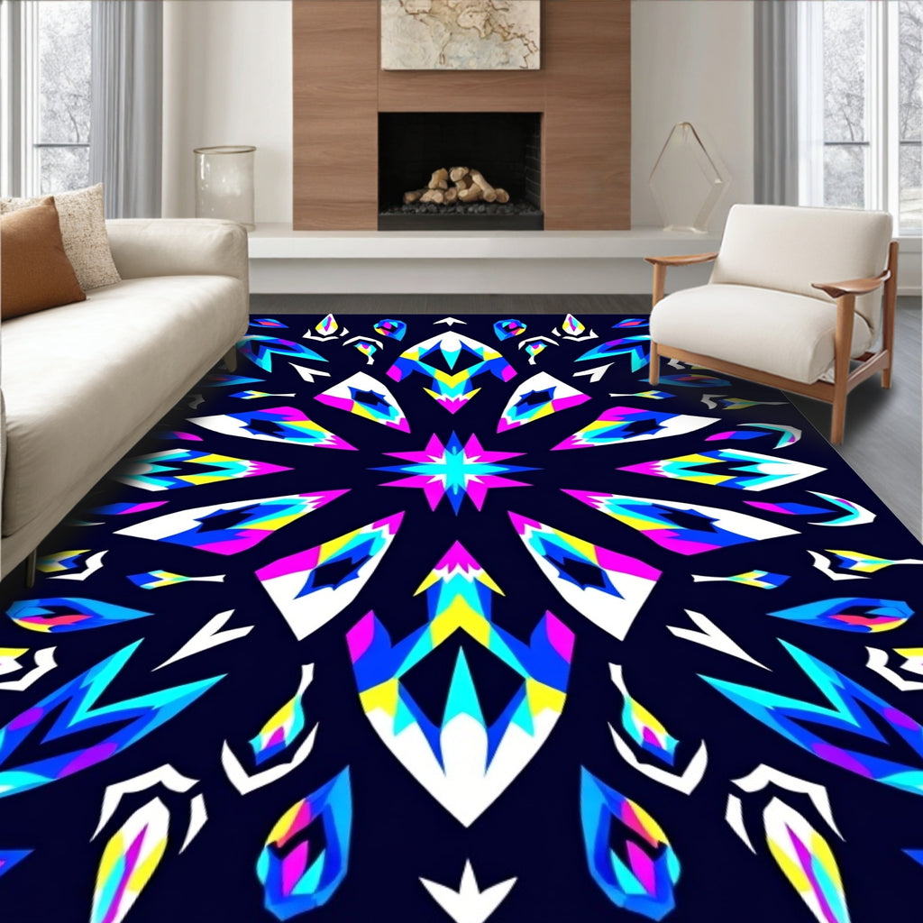 Vibrant Electric Starburst Mandala Rug