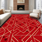 Crimson Geometric Interlocking Lines Circles Rug