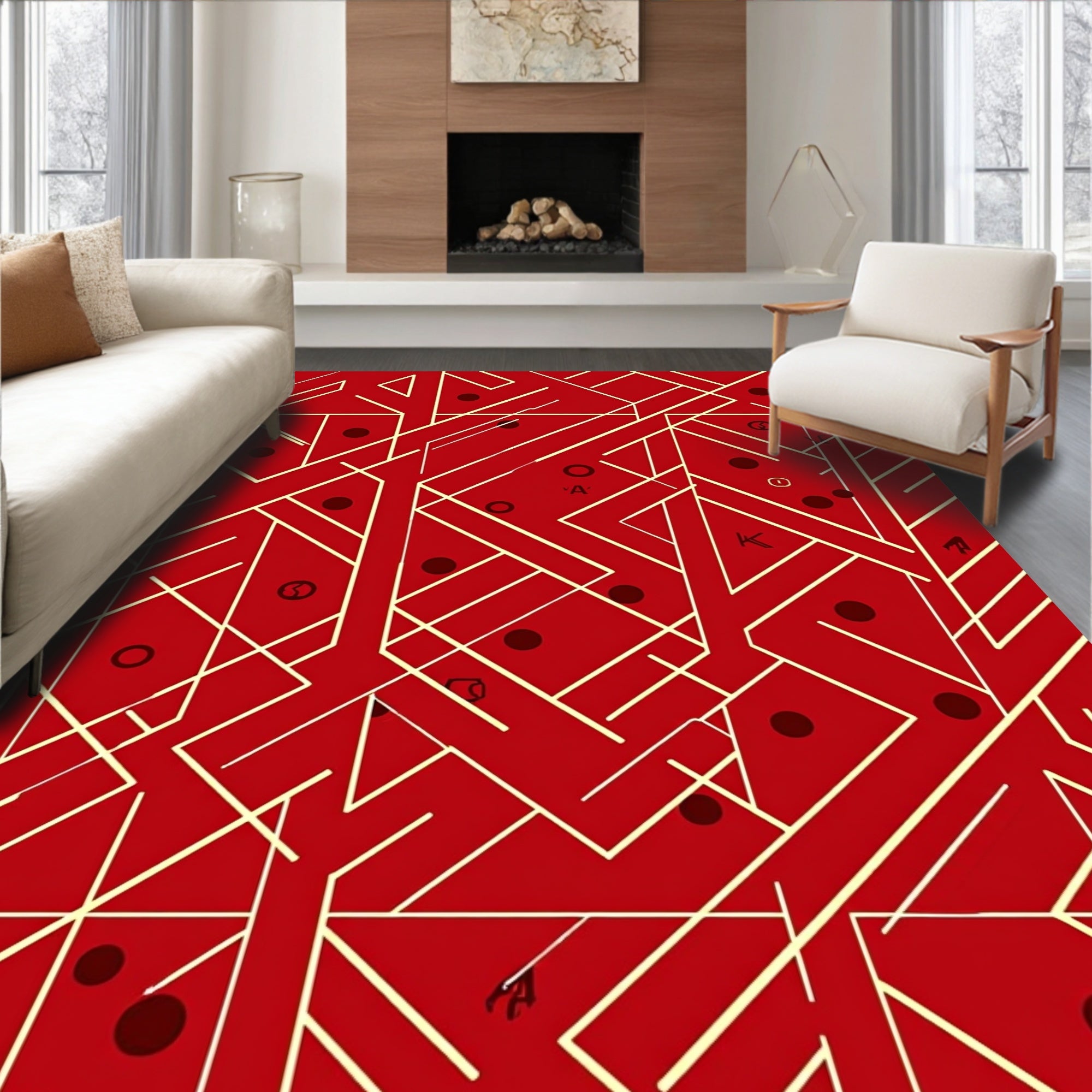Crimson Geometric Interlocking Lines Circles Rug