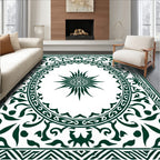 Dark Green Sunburst Medallion Border Rug