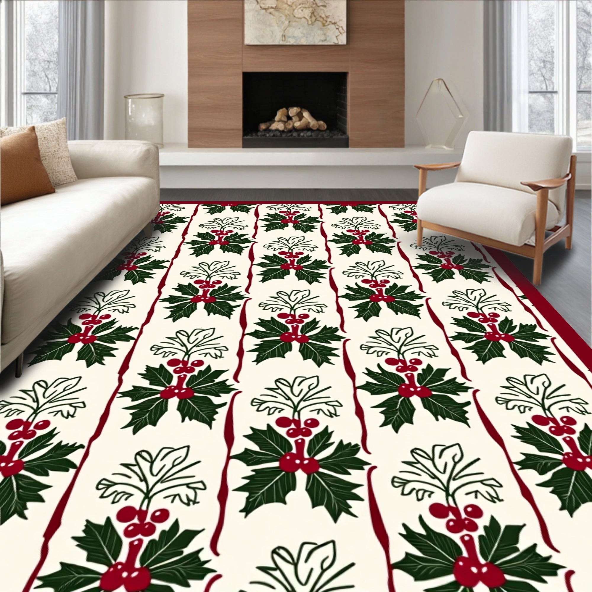 Vintage Holly Berry Garland Repeat Rug