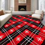 Red Black White Plaid Snowflake Rug