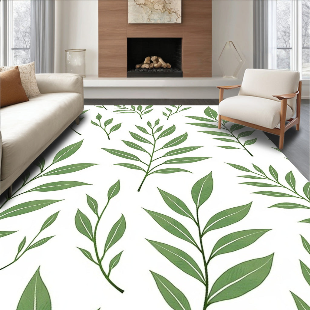 Green Leafy Branch Arrangement Rug