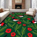 Charming Red Bird Evergreen Forest Rug