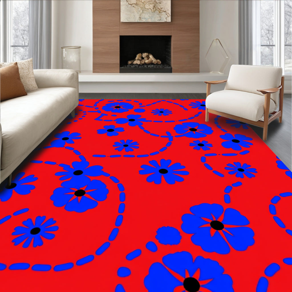 Vibrant Blue Floral Trails Rug