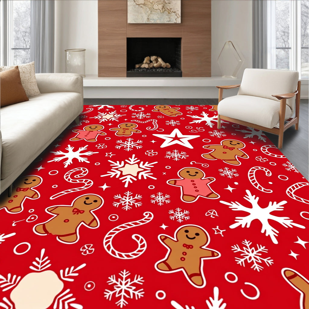 Red Gingerbread Snowflakes Candy Canes Star Rug