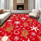 Red Gingerbread Snowflakes Candy Canes Star Rug