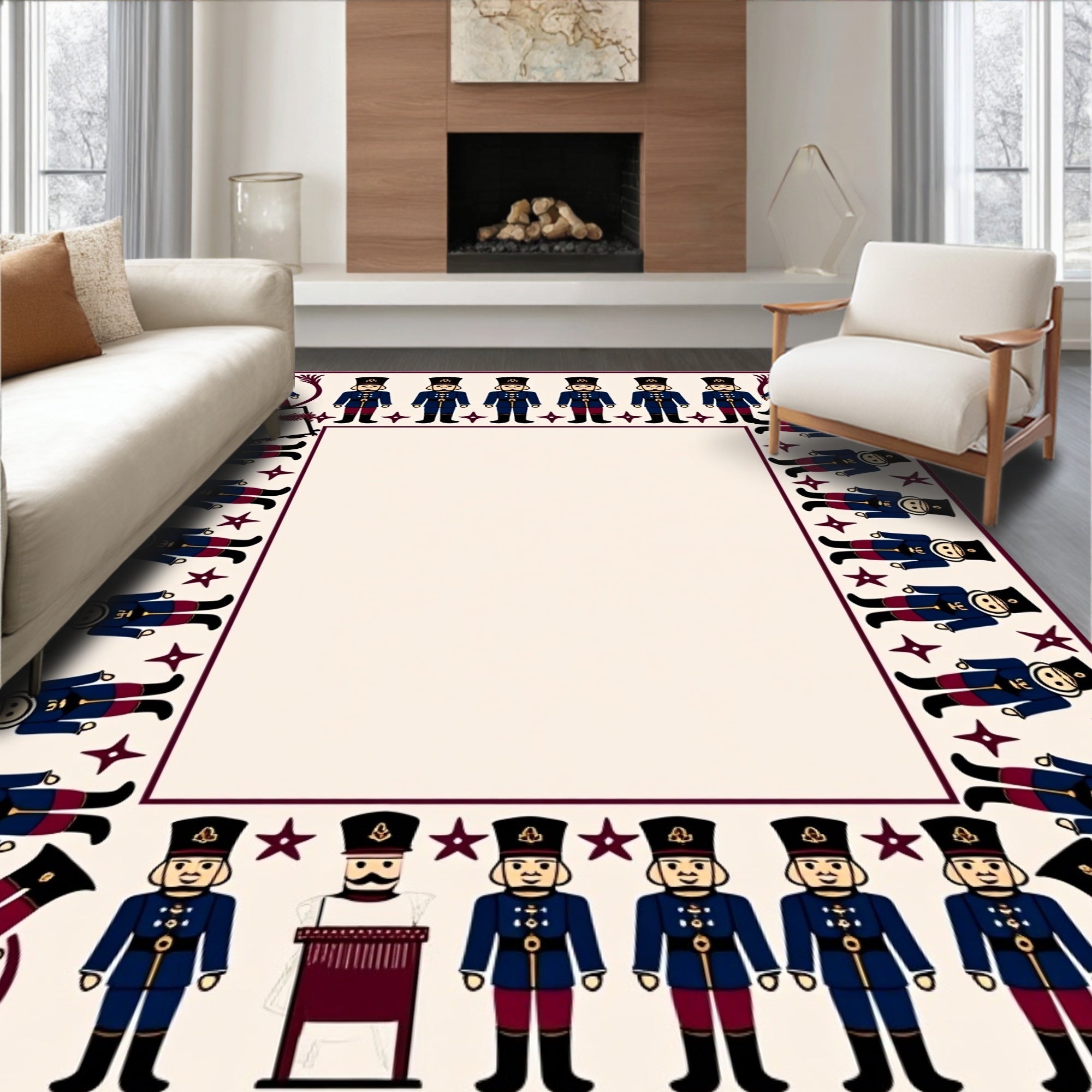 Nutcracker Border Blue Burgundy Soldiers Rug