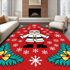 Merry Santa Claus Red White Snowflakes Rug