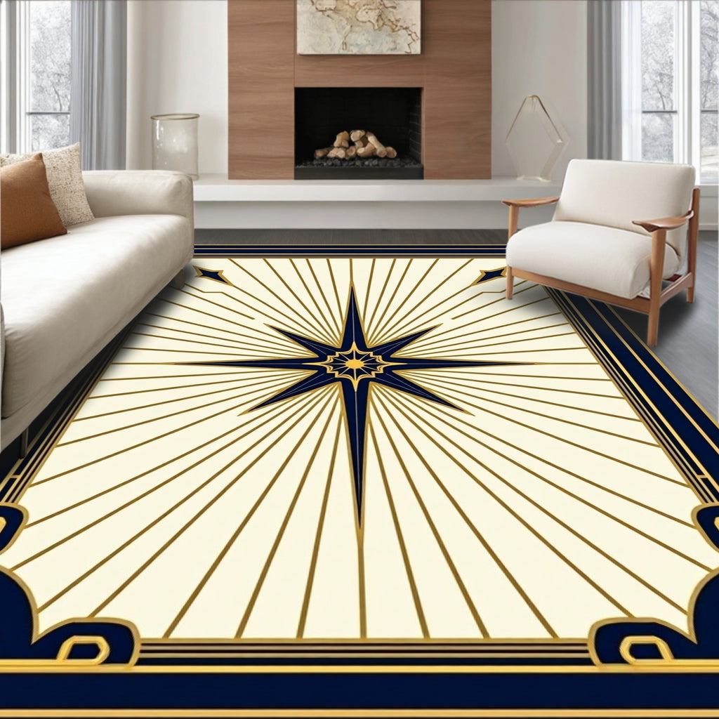 Art Deco Navy Gold Starburst Rug