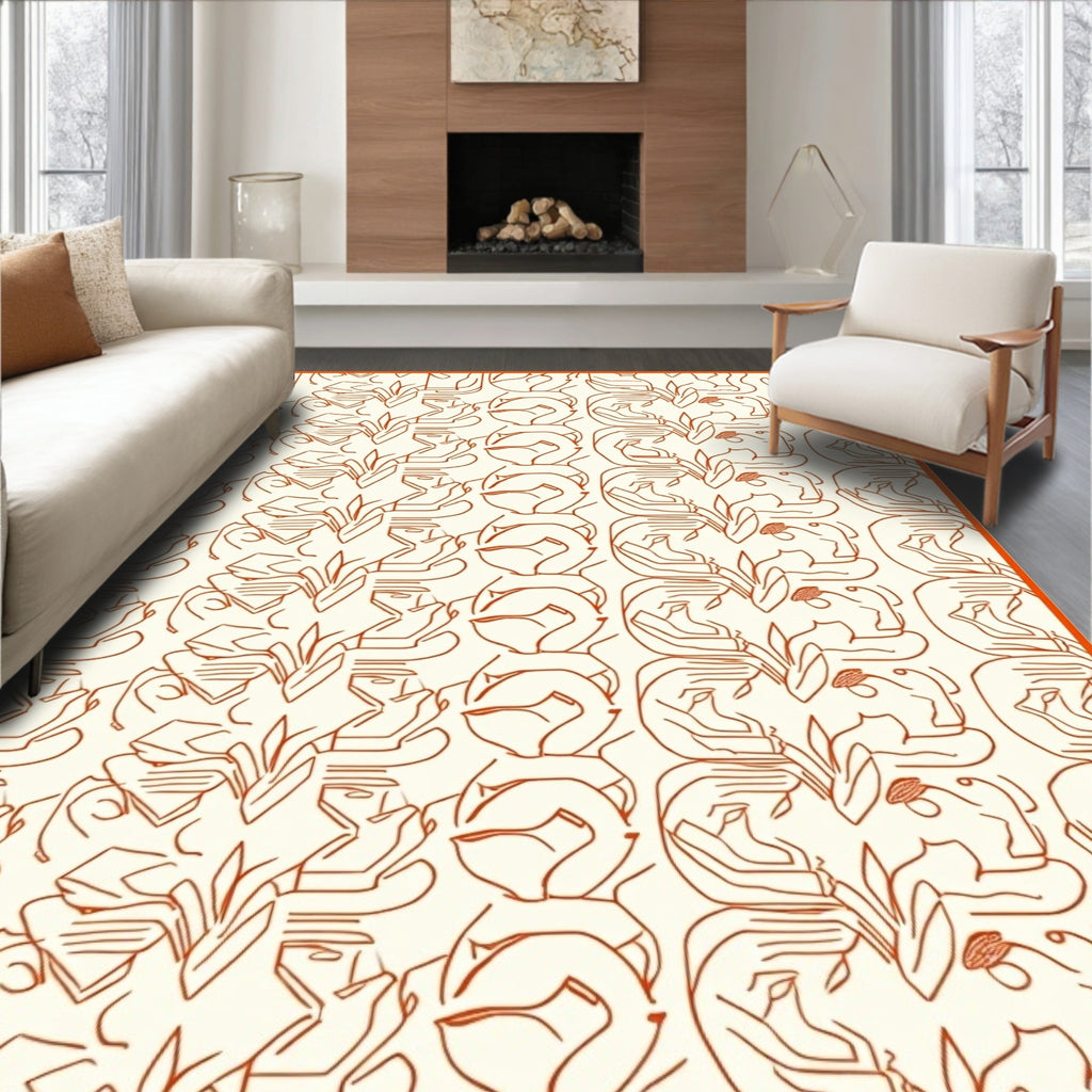Terracotta Abstract Line Figure Garden Rug