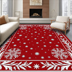 Rich Red Festive Snowflake Scatter Rug