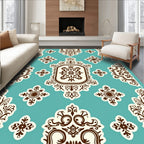 Vintage Cream and Teal Damask Medallion Rug