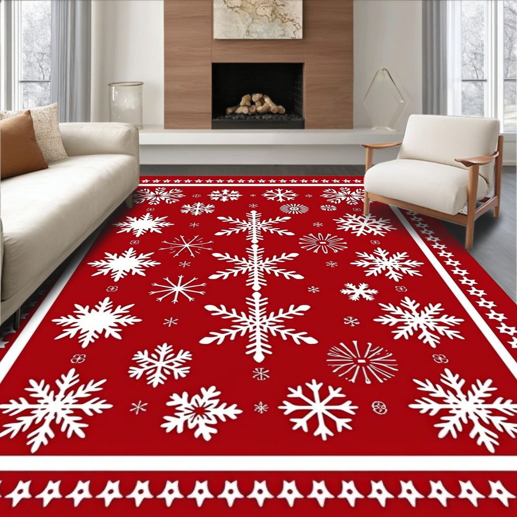 Red Snowflake Winter Wonderland Rug