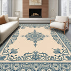 Navy Blue Floral Medallion Border Rug