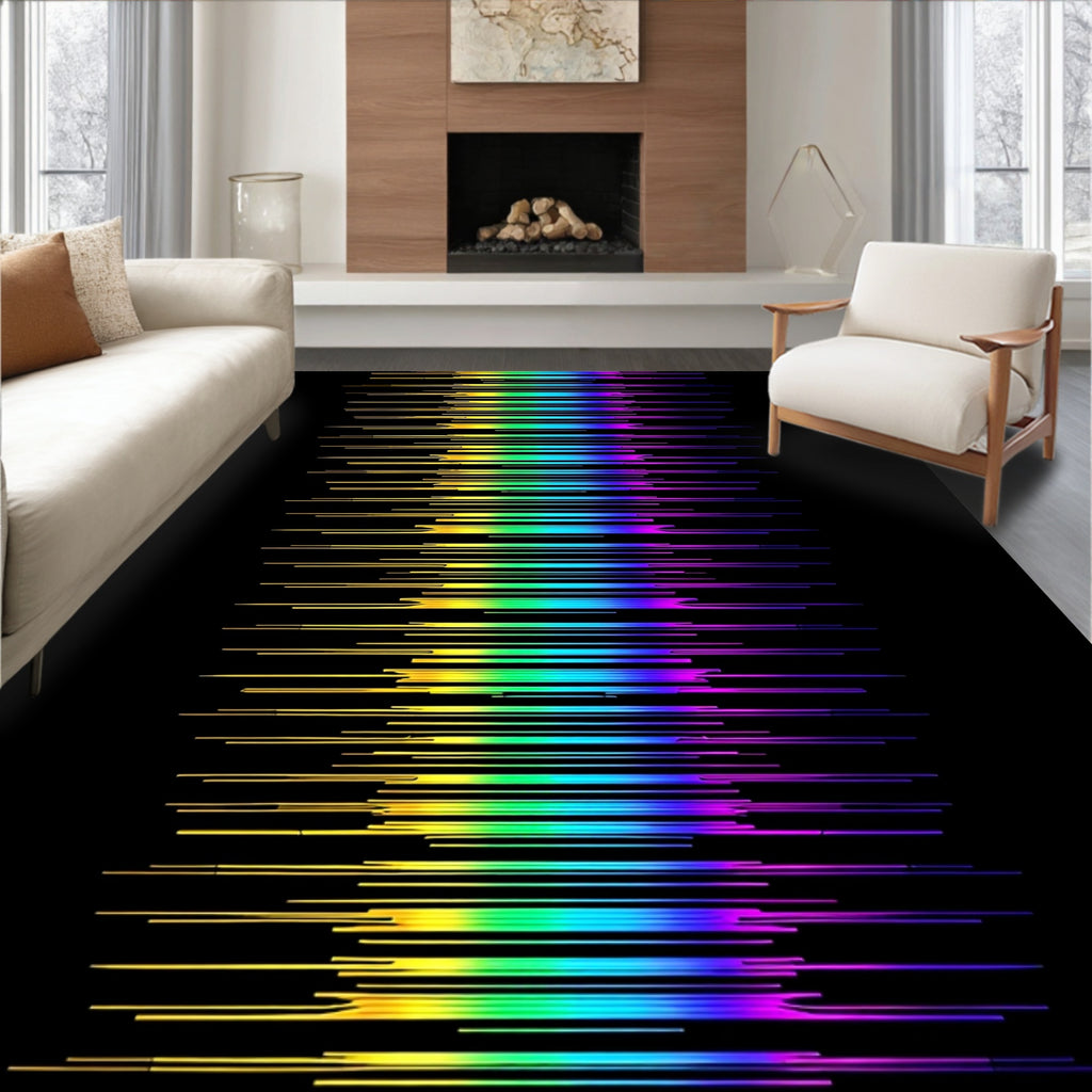 Vibrant Rainbow Horizontal Line Art Rug