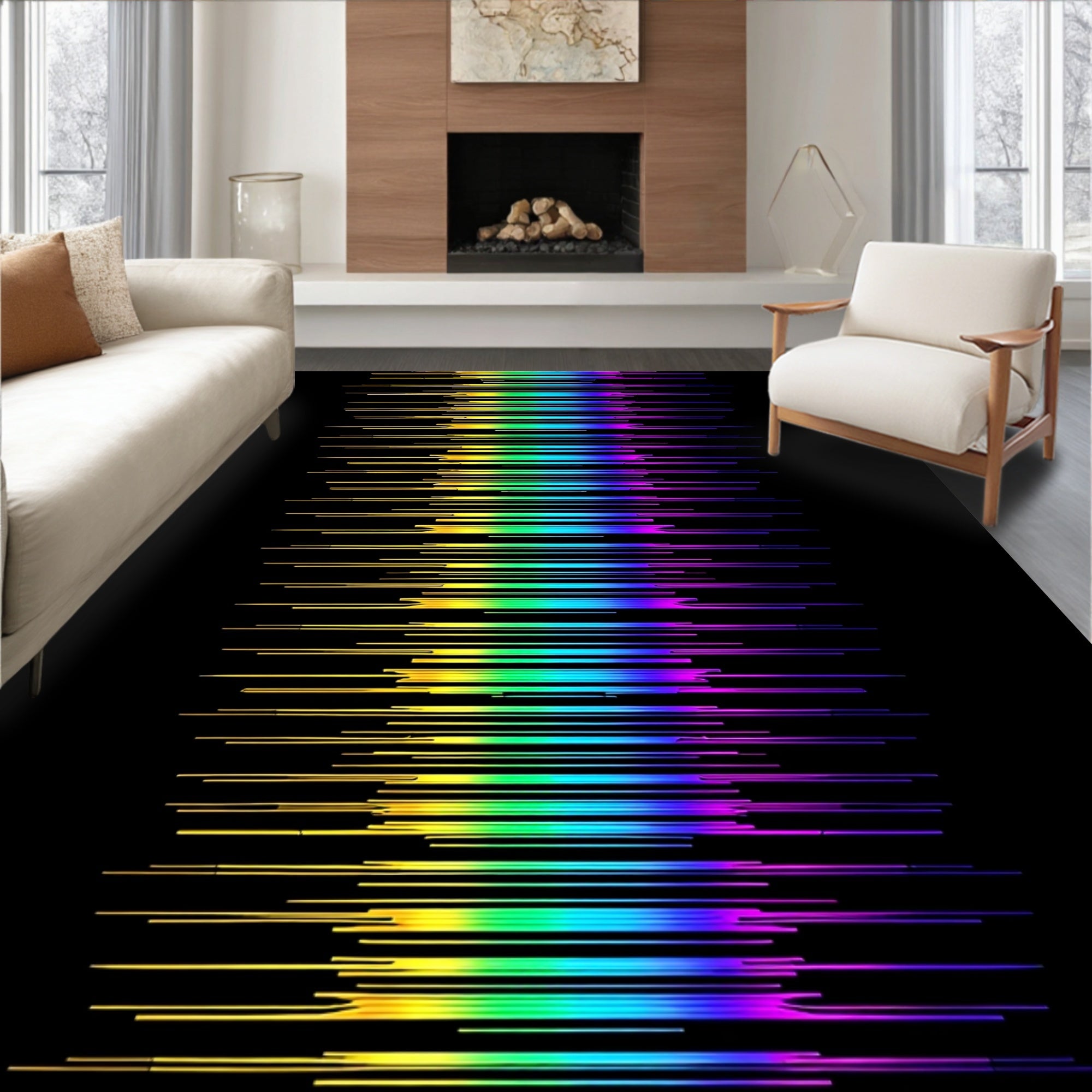 Vibrant Rainbow Horizontal Line Art Rug