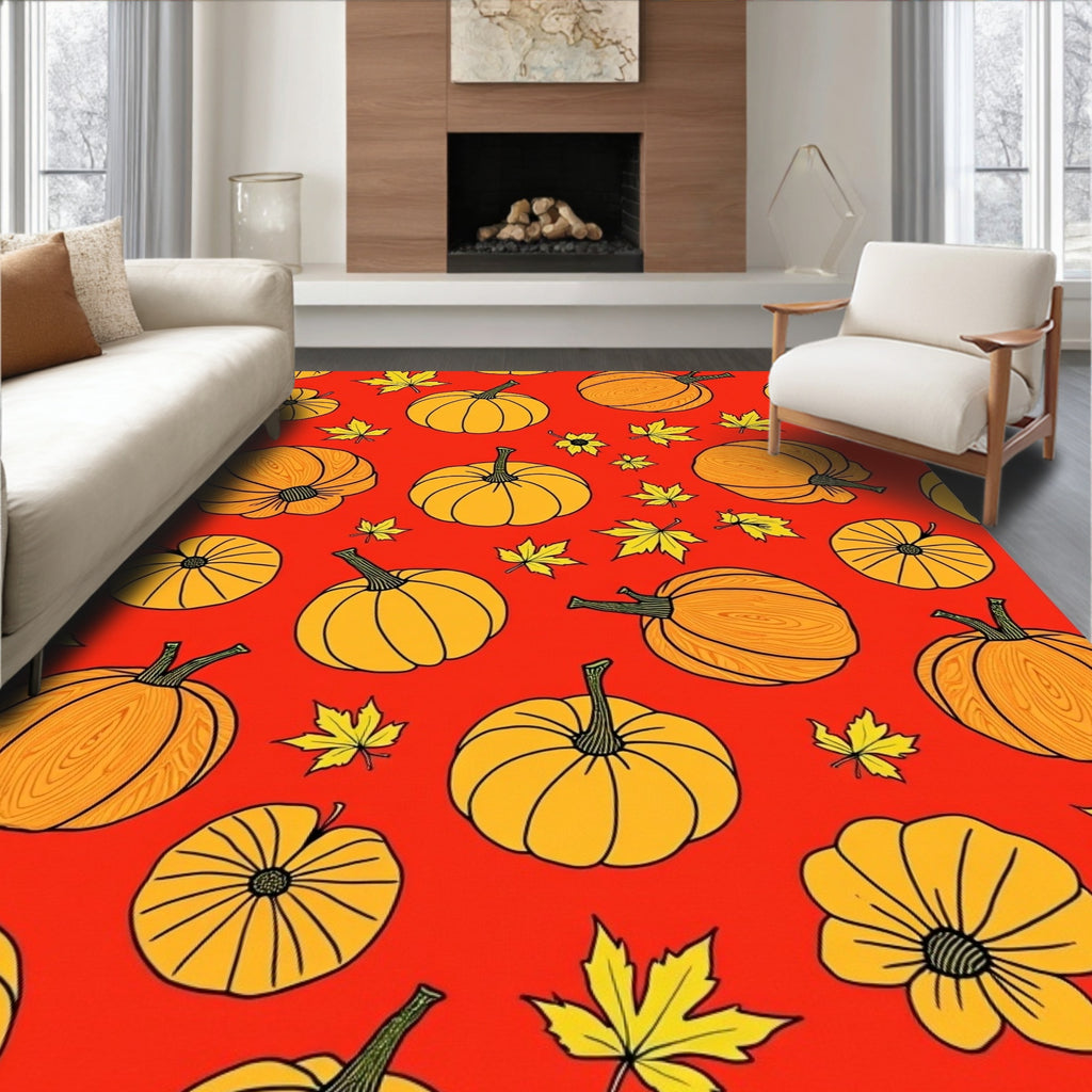 Pumpkin Maple Leaf Autumn Scarlet Round Rug