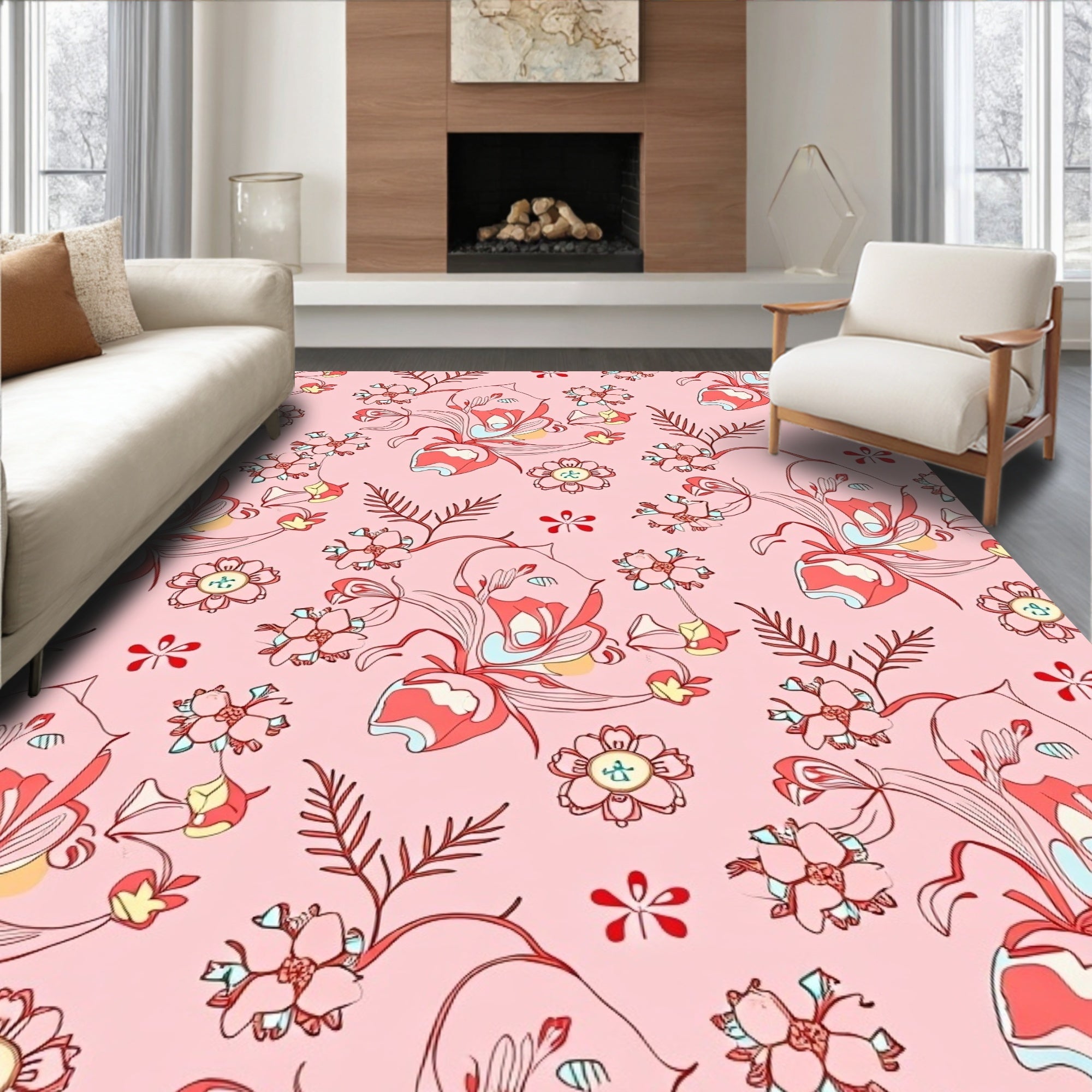 Pink Blush Floral Vine Whimsy Rug
