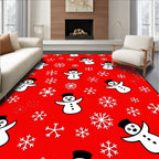 Festive Snowman Snowflake Red Rug