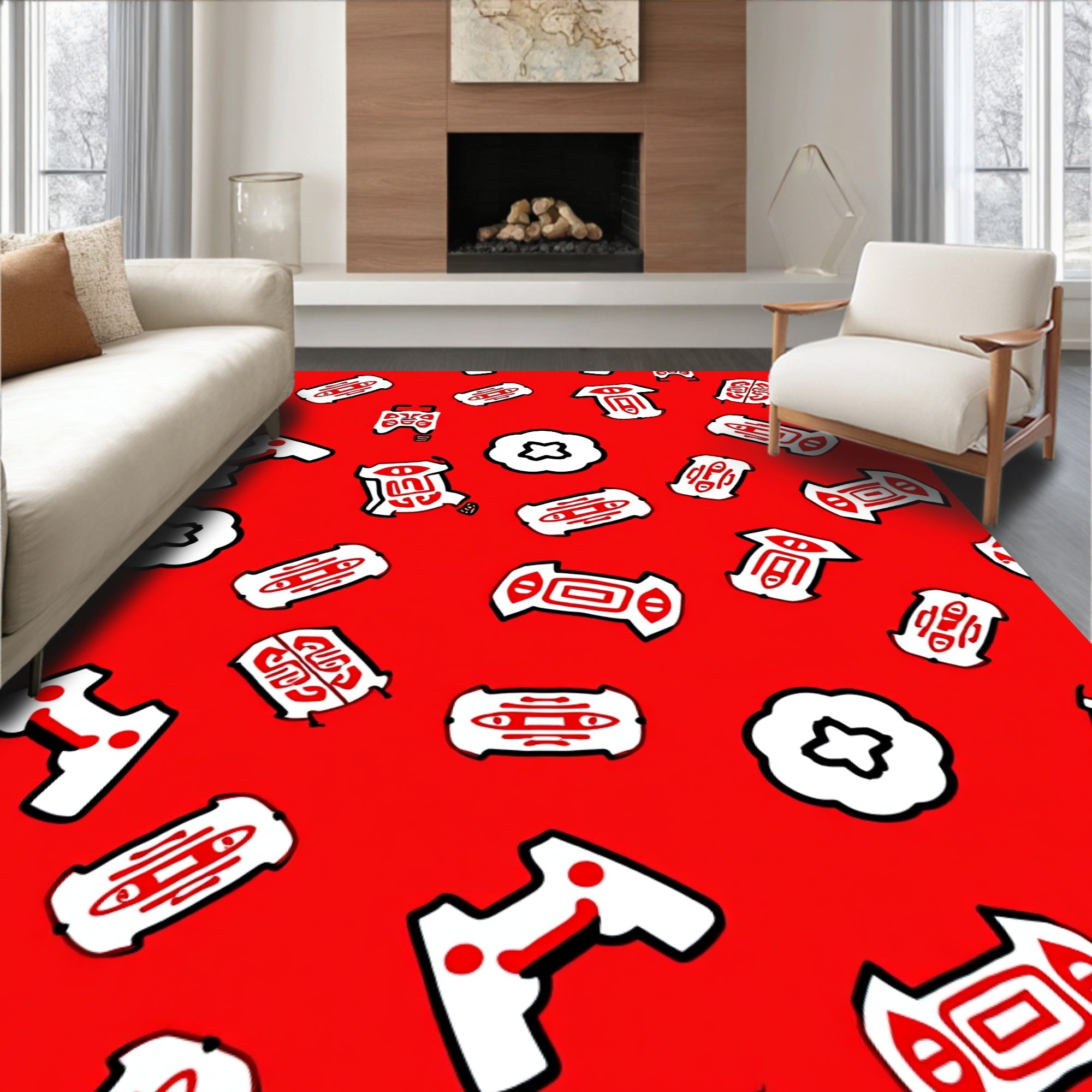 Red White Iconographic Totem Collection Rug