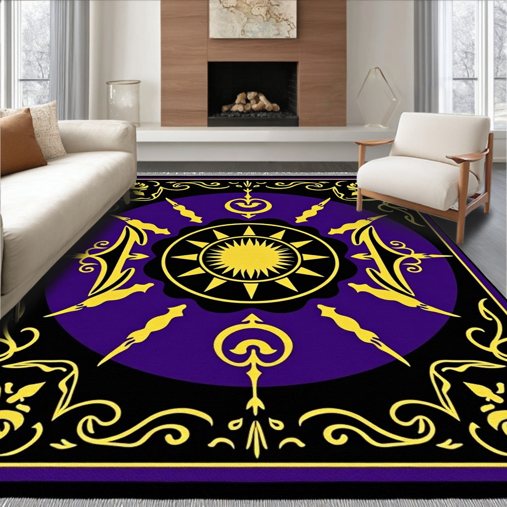 Golden Sun Purple Black Medallion Rug