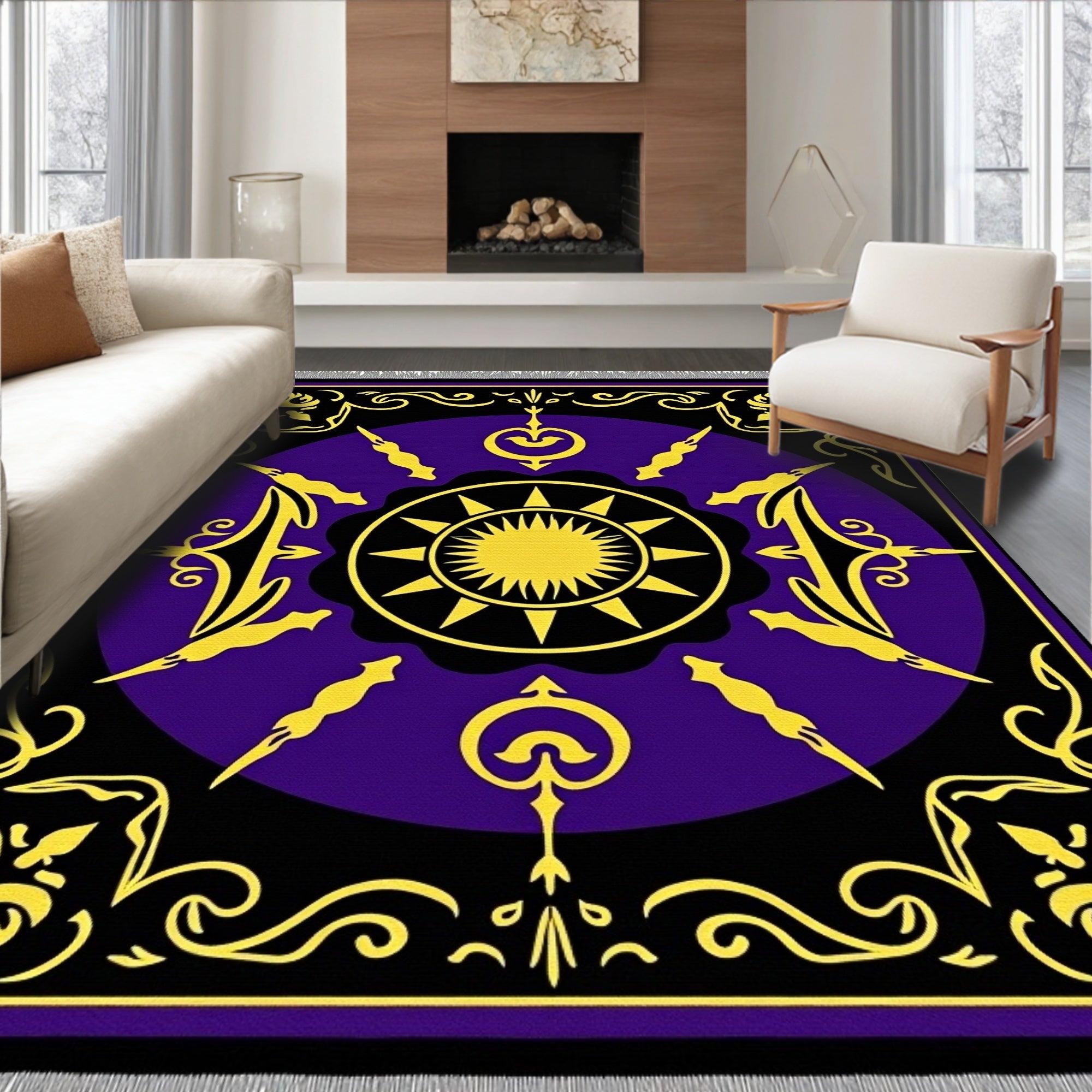 Golden Sun Purple Black Medallion Rug