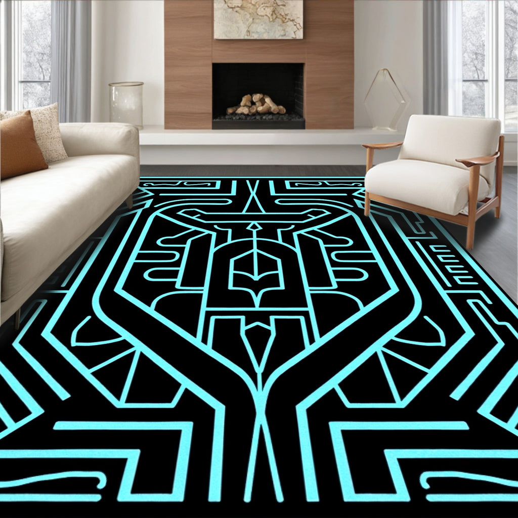 Electric Blue Geometric Maze Rug