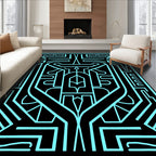 Electric Blue Geometric Maze Rug