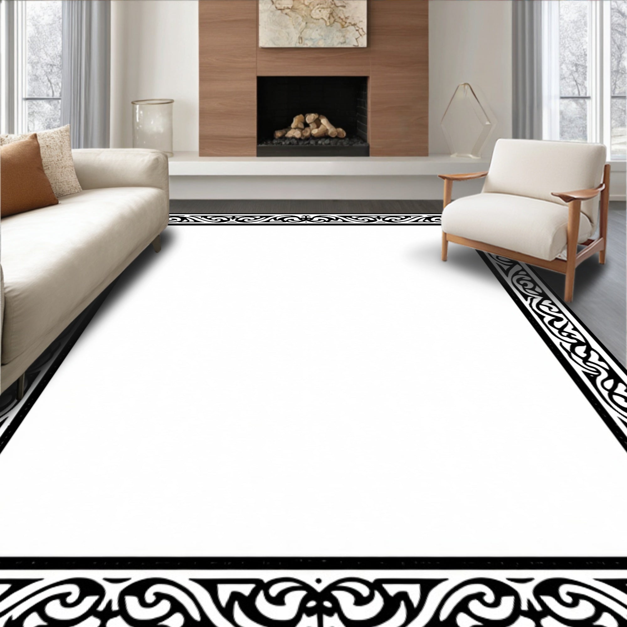 Classic Black Filigree Border Rug