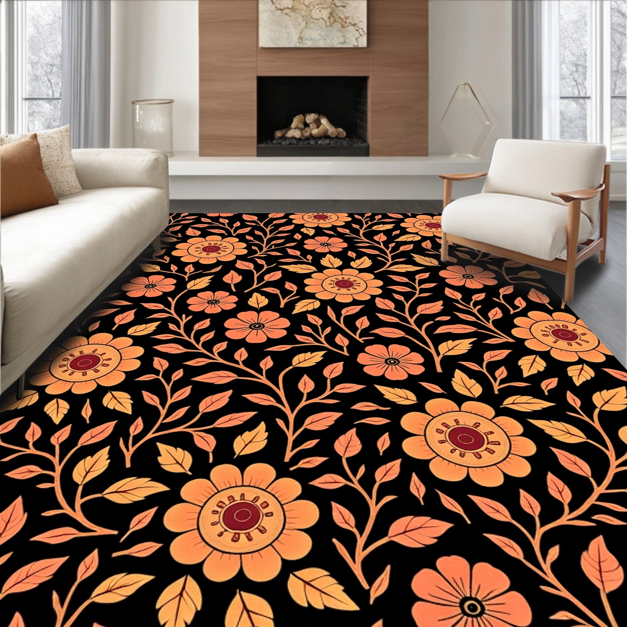 Autumn Harvest Floral Vine Rug