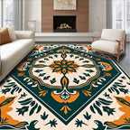 Emerald Orange Floral Medallion Garden Rug